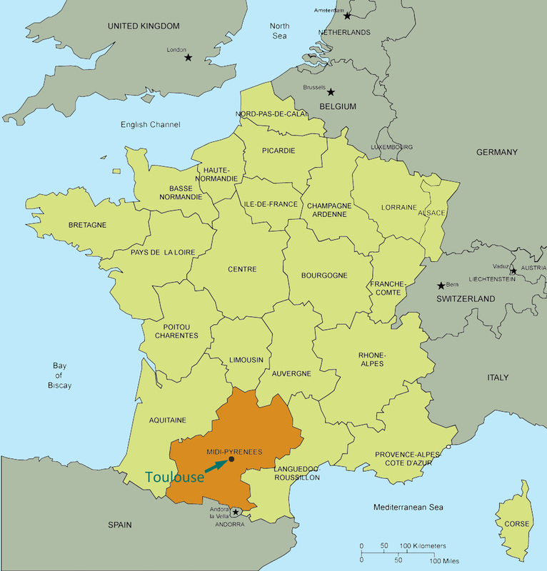 Kaart Frankrijk Toulouse - Vogels